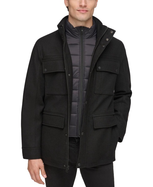 Men's Water-Repellent Jacket with Zip-Out Quilted Puffer Bib 