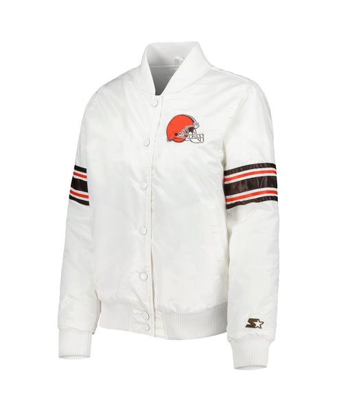 Women's White Cleveland Browns Line Up Satin Full-Snap Varsity Jacket