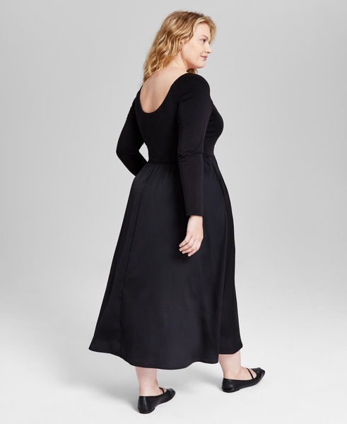 Trendy Plus Size Mixed-Media Midi Dress, Created for Macy's