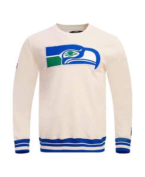 Men's Cream Seattle Seahawks Retro Classics Fleece Pullover Sweatshirt