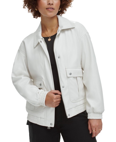 Women's Faux Leather Dad Bomber Jacket