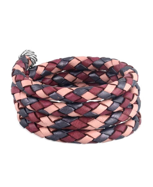 Sterling Silver Multi-Color Braided Pink, Maroon and Berry Leather Coil Wrap Bracelet, 34 Inches