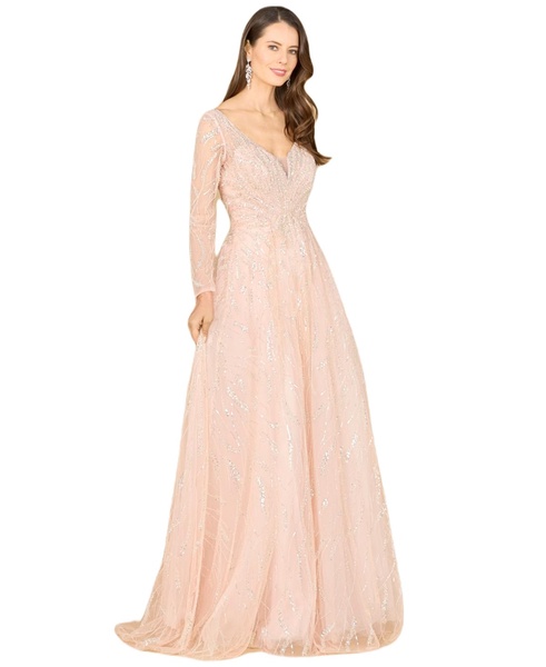 Women's Long Sleeve Beaded Lace Gown