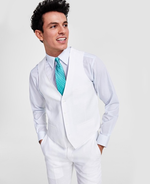 Men's Slim-Fit White Linen Suit Vest, Created for Macy's