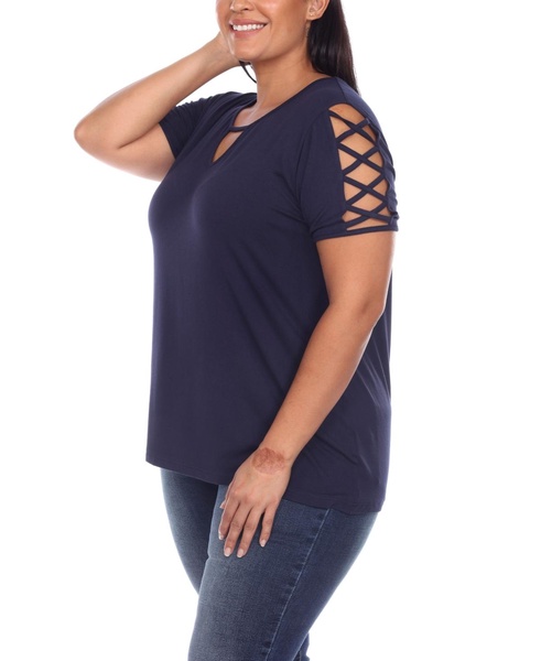 Plus Size Keyhole Neck Cutout Short Sleeve Top