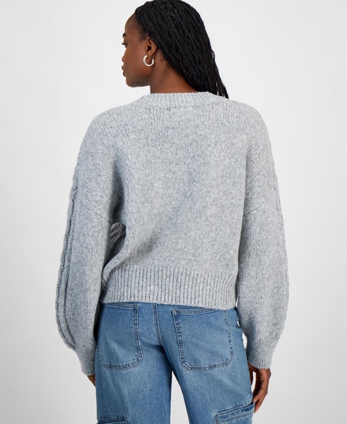 Women's Cable-Knit-Detail Graphic Sweater, Exclusively at Macy's