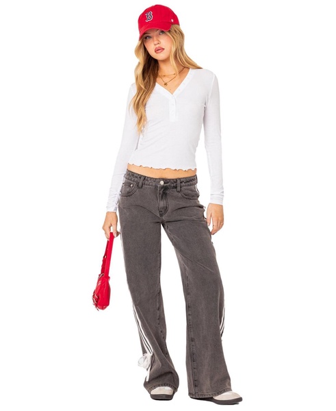 Women's Washed Low Rise Ribbon Jeans