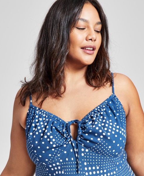 Plus Size Polka-Dot Tied Keyhole Dress, Created for Macy's 