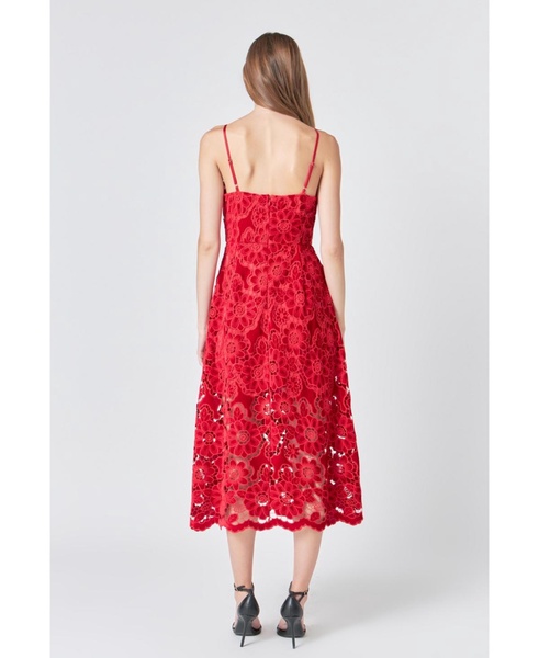 Women's Velvet Lace Midi Dress