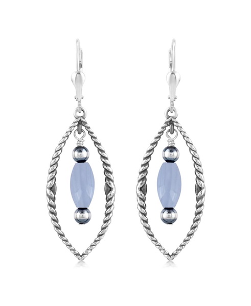 Sterling Silver Marquise Blue Lace Agate Dangle Earrings