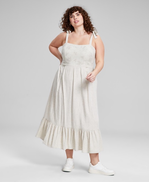 Trendy Plus Size Shoulder-Tie Embroidered Dress, Created for Macy's