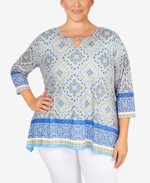 Plus Size Knit Diamond Geometric Print Top