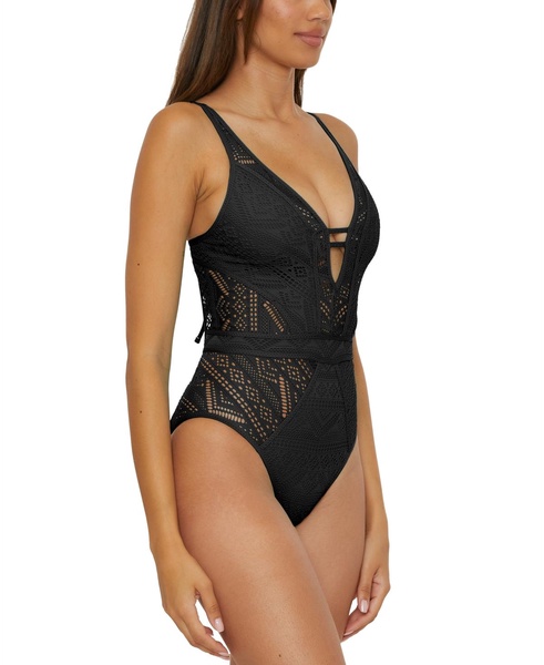 Women's Color Play Crochet Plunge-Neck One-Piece Swimsuit