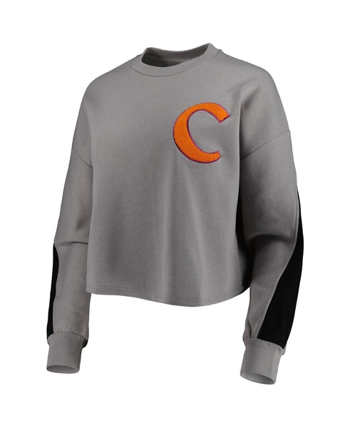 Women's Gray Clemson Tigers Back To Reality Colorblock Pullover Sweatshirt