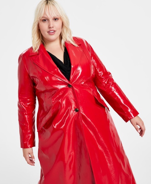 Trendy Plus Size Faux-Leather Trench Coat, Created for Macy's