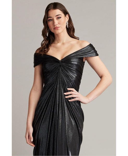 Ruched Off-Shoulder Metallic Jersey Gown