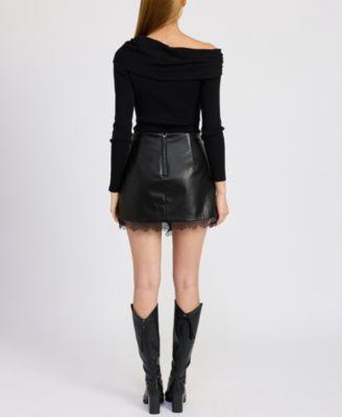 Genette Long-Sleeve Sweater Bodysuit & Jett Faux-Leather Skort