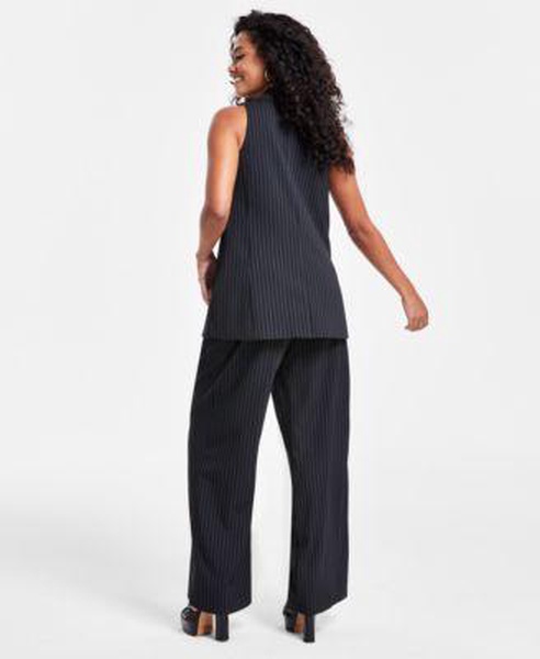 Petite Pinstripe Long Vest & Pinstripe Pleated Pants, Created for Macy's