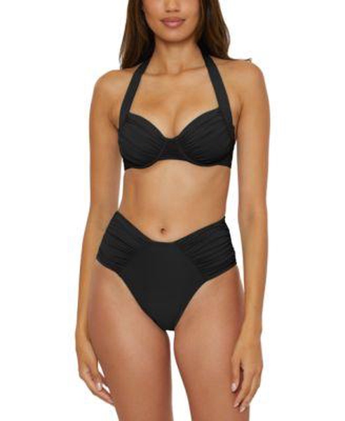 Women's Ruched Underwire Bikini Top & High-Waist Bottoms