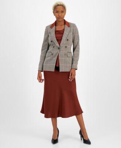 Plaid Blazer, Cowlneck Top & Slip Skirt, Created for Macy's