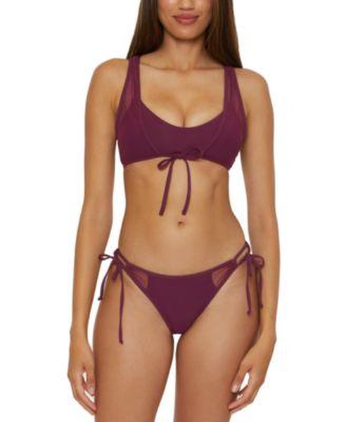 Women's Muse Mesh-Overlay Multi-Way Bralette Bikini Top & Mesh-Inset Side-Tie Bottoms