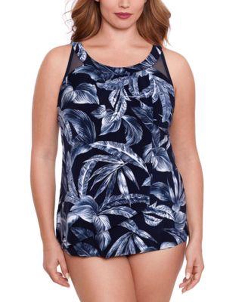 Plus Size Ursula Printed Underwired Tankini Top & Solid Swim Bottoms