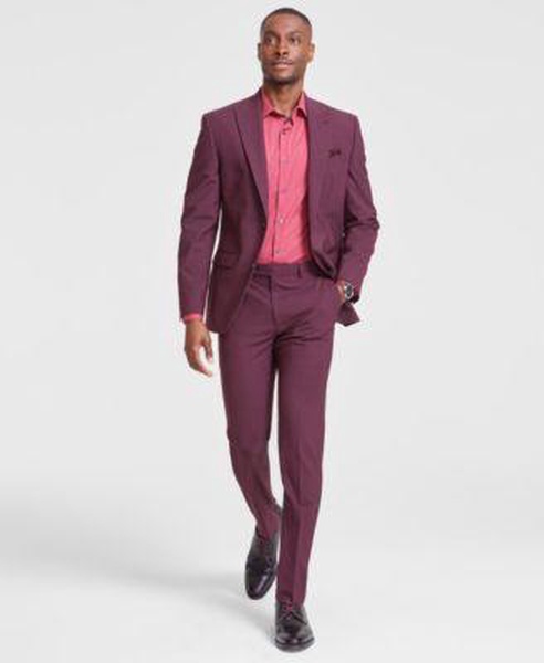 Men's Skinny-Fit Burgundy Wool Blend Suit, Created for Macy's