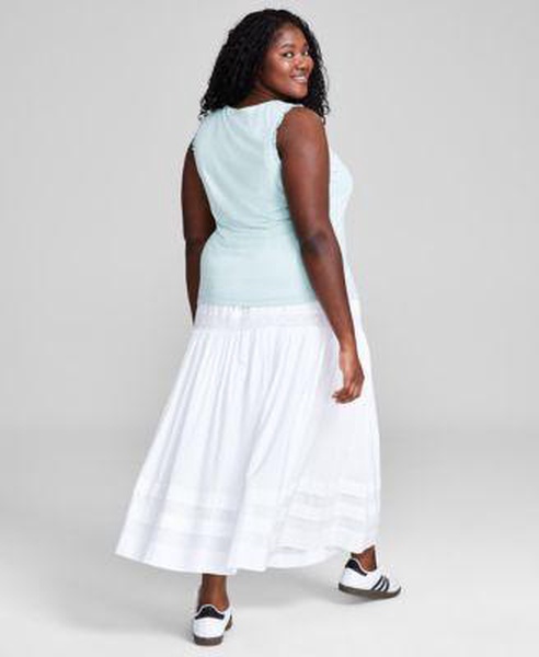 Plus Size Ruffle-Trim Tank Top & Crochet Pull-On Maxi Skirt, Created for Macy's