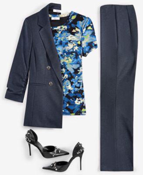 Women's Faux-Double-Breasted Compression-Denim Blazer, Floral-Print Mesh T-Shirt & Denim Flare Pants, Exclusively at Macy's	