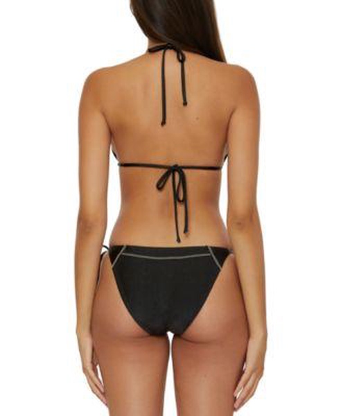 Women's Color Sheen Contrast-Stitch Triangle Bikini Top & Side-Tie Bottoms