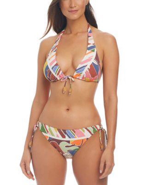 Women's Printed Tall Triangle Bikini Top, Side-Tie Hipster Bottoms & Sarong Cover-Up