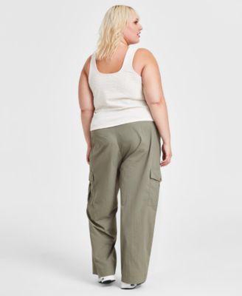 Trendy Plus Size Double Square-Neck Tank & Drawstring Cargo Pants, Created for Macy's