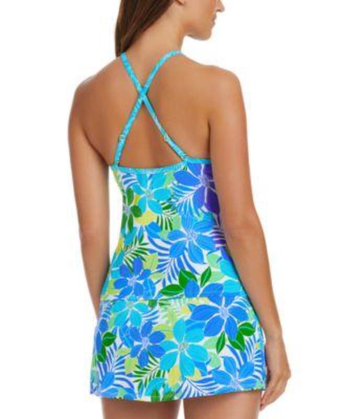 Women's Cross-Strap Tankini Top & High-Waisted Swim Skirt