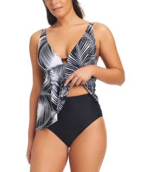 Women's Giving Attitude Tropical-Print Tankini Top & High Waist Bottoms