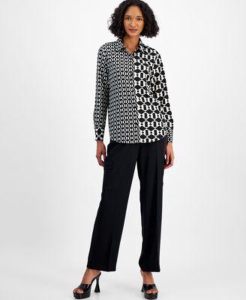 Women's Printed Colorblocked Blouse & Cargo-Pocket Wide-Leg Pants, Created for Macy's