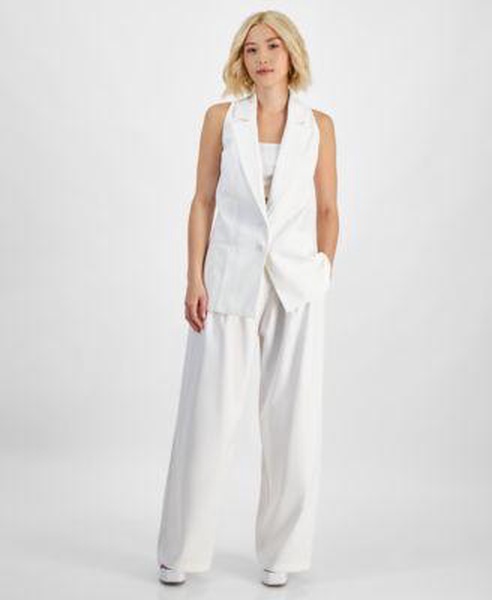 Petite Button-Front Sleeveless Blazer & Wide-Leg Pants, Created for Macy's