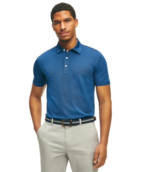 Brooks Brothers Men's Performance Stretch Short Sleeve Stripe Golf Polo Shirt