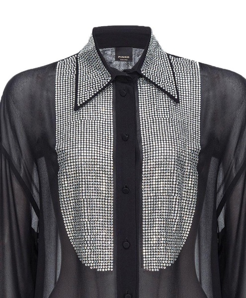 Pinko Sheer Embellished Long-Sleeve Shirt