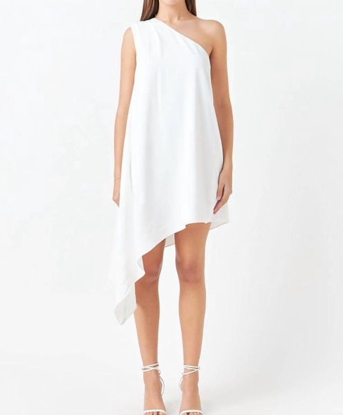 athena asymmetrical mini dress in off white