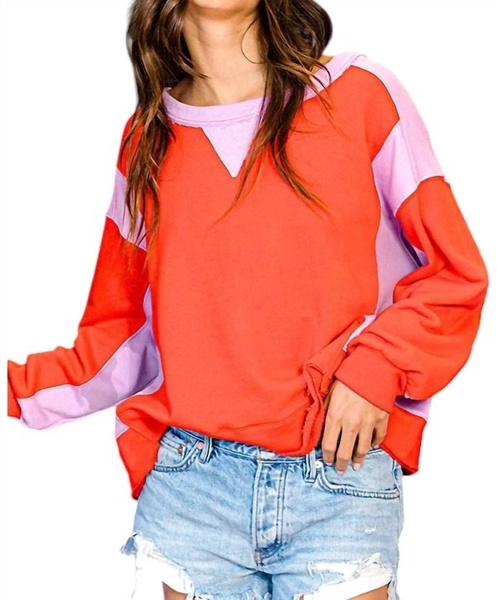 contrast color block sweatshirt in red/lavender