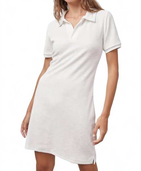 elana terry cloth polo dress in white