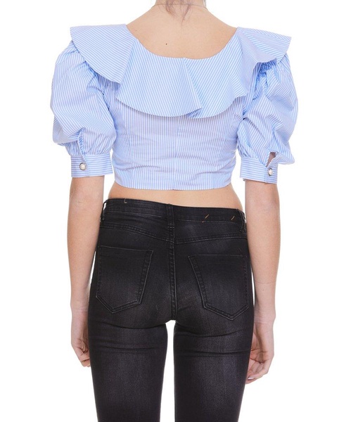 Alessandra Rich Balloon-Sleeve Cropped Top