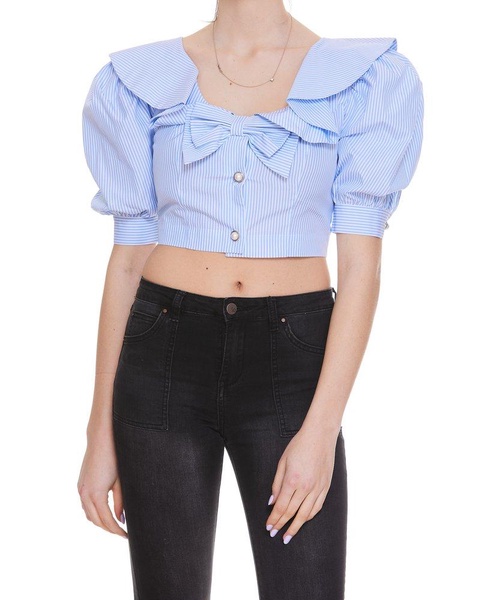 Alessandra Rich Balloon-Sleeve Cropped Top