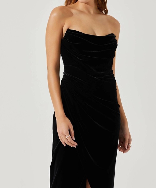 meghan velvet midi dress in black