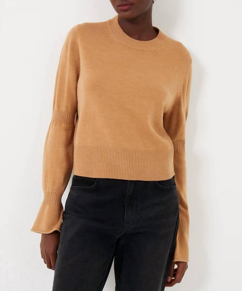 babysoft crew neck gather long sleeve jumper in camel