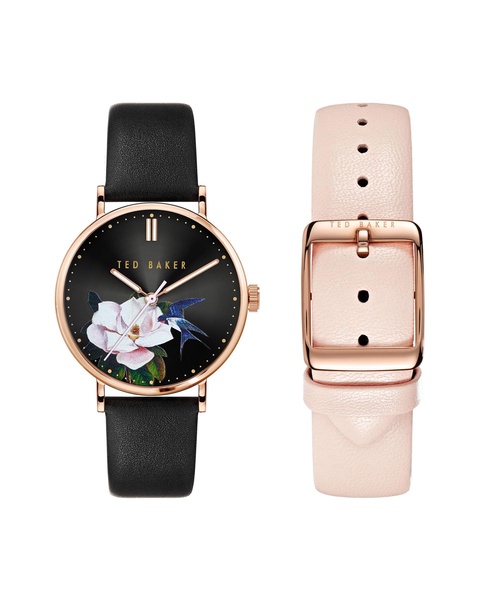 Ted Baker Phylipa Iconic Ladies Box Set Black & Pink Leather Strap Watch (Model: TWG0240009I)