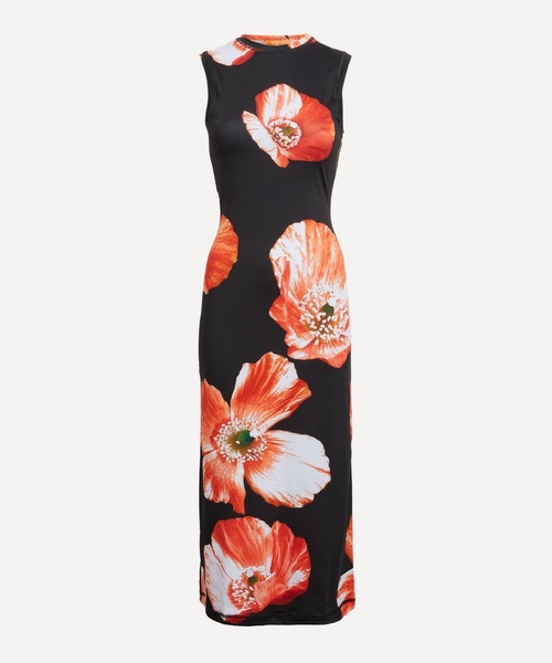 Danya Opium Poppies Sleeveless Midi-Dress