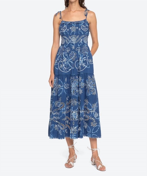 embroidery sleeveless a-line dress in blue liat