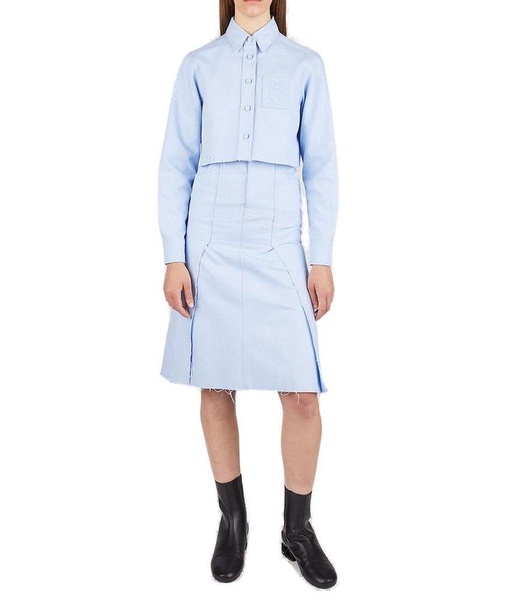 Raf Simons Raw Cut Hem Midi Denim Skirt