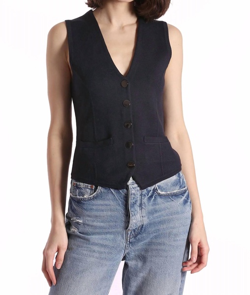 cotton blend vest with snaps in navy